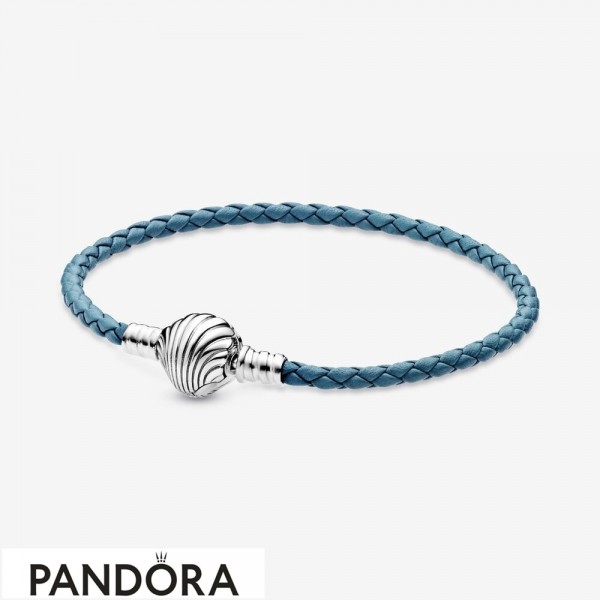 Pandora Moments Seashell Clasp Turquoise Braided Leather Bracelet Jewelry
