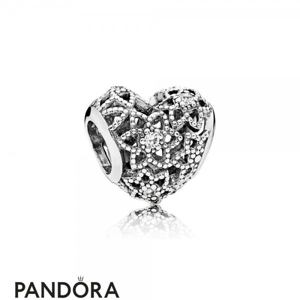 Pandora Sparkling Paves Charms Blooming Heart Charm Clear Cz Jewelry