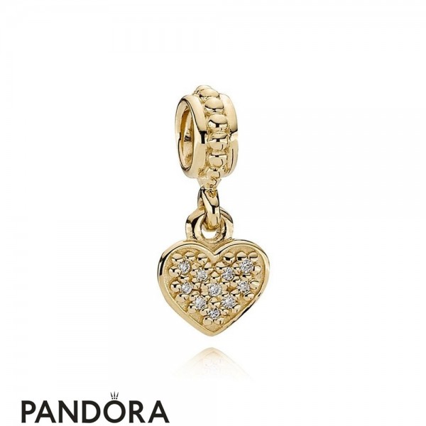 Pandora Sparkling Paves Charms Pave Hanging Heart Pendant Charm 14K Gold Diamond Jewelry