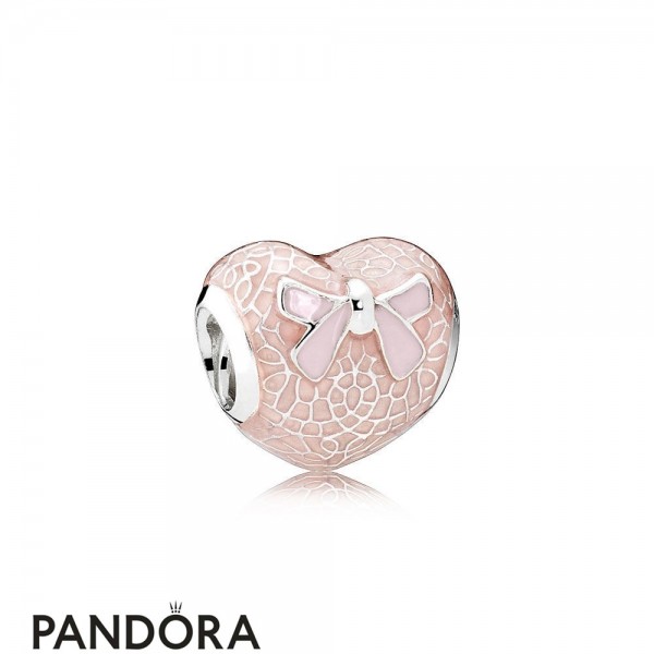 Pandora Symbols Of Love Charms Pink Bow Lace Heart Transparent Misty Rose Soft Pink Enamel Jewelry