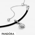 Women's Pandora Black Leather Seashell Choker Necklace Jewelry