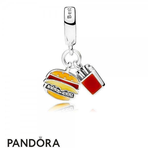 Women's Pandora Burger & Fries Dangle Charm Red Golden & Yellow Enamel Jewelry