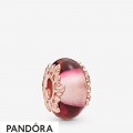 Pandora Rose Pink Murano Glass & Leaves Charm Jewelry