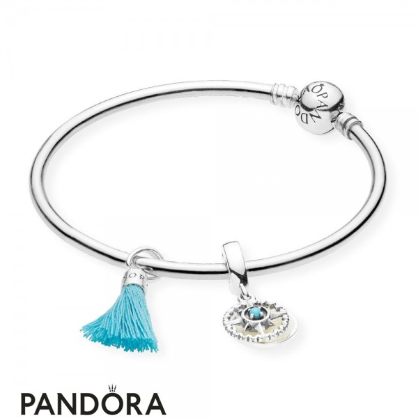 Women's Pandora Turquoise Tassel And Compass Bangle Set Jewelry