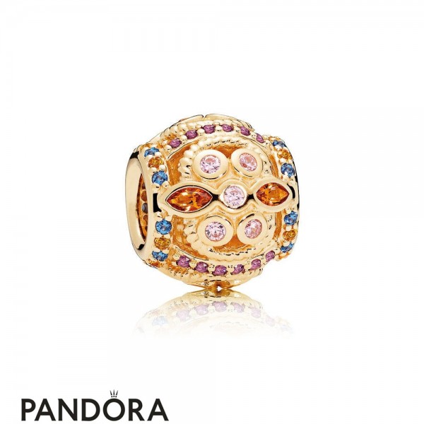 Pandora Winter Collection Color Fresco Charm 14K Gold Multi Colored Crystals Pink Cz Jewelry